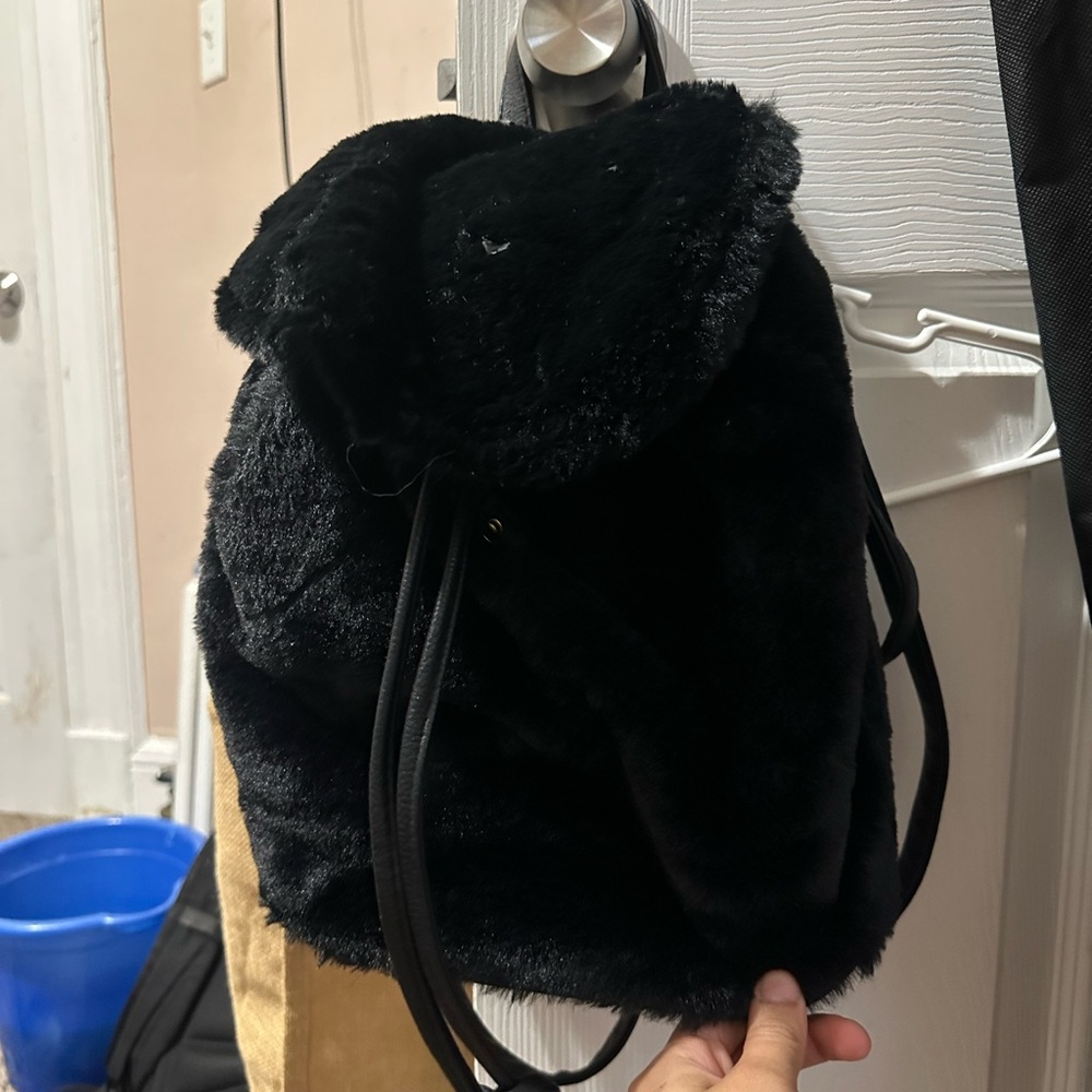 Black Faux Fur Backpack